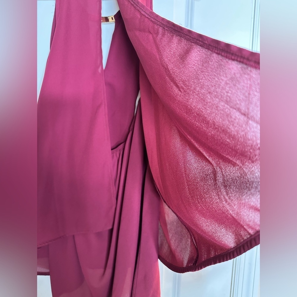 LuLus Burgundy Sleeveless High-Low Blouse w/ Gold Bar Detail | Size S - Picture 10 of 10